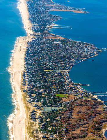 <p>Zoran_Photo/Getty</p> Aerial shot of Fire Island