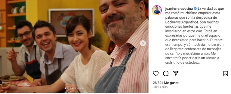 Juan Ferrara compartió un mensaje de despedida en Instagram