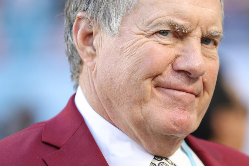 MIAMI, FLORIDA - FEBRUARY 02: Head coach Bill Belichick of the New England Patriots looks on prior to Super Bowl LIV between the San Francisco 49ers and the Kansas City Chiefs at Hard Rock Stadium on February 02, 2020 in Miami, Florida. (Photo by Maddie Meyer/Getty Images)