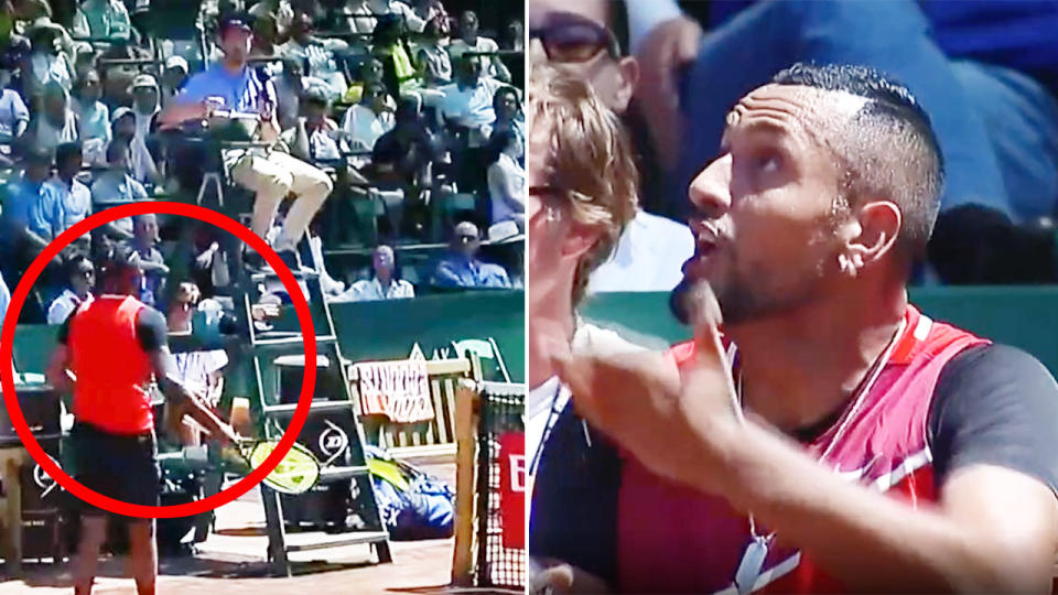 Seen here, Nick Kyrgios argues with the chair umpire in his Houston semi-final loss to Reilly Opelka.