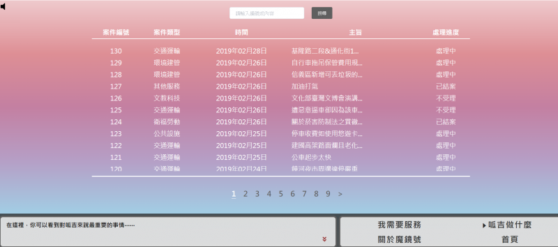20190301-圖為台北市議員邱威傑「選服魔鏡號」服務案件列表。（擷取自選服魔鏡號網站）