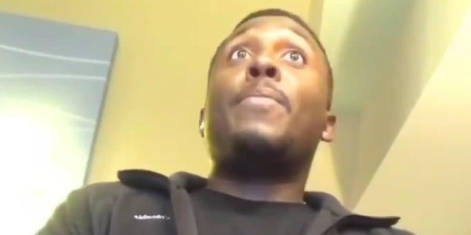 A black hotel workers filmed himself denying a customer service after she called him a racial slur. (Photo: Twitter)