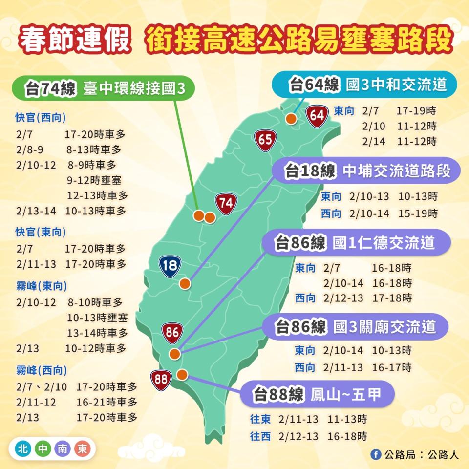 春節連假銜接高速公路易壅塞路段。公路局提供