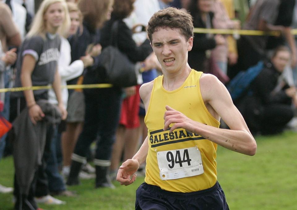 Pat Hally of Salesianum sprints to the finish line at the Joe O'Neill Invitational at Bellevue State Park in 2011.