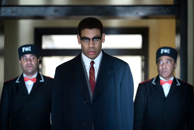 <p>Richard DuCree/National Geographic</p> Malcolm X, played by Aaron Pierre, is escorted from Temple in 'GENIUS: MLK/X'.