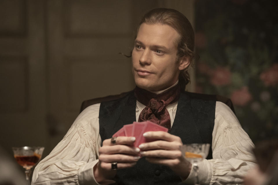 This image released by AMC shows Sam Reid as Lestat De Lioncourt in a scene from the series "Interview with a Vampire." (Alfonso Bresciani/AMC via AP)