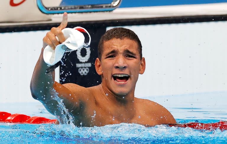 Ahmed Hafnaoui, de un octavo puesto juvenil en Buenos Aires 2018 al oro olímpico absoluto en los 400 metros libre de los Juegos Tokio 2020, con 18 años.