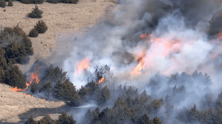 Wildfire in Orlando, Oklahoma. Image KFOR.