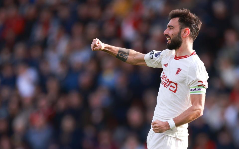 Bruno Fernandes celebrates his equaliser.