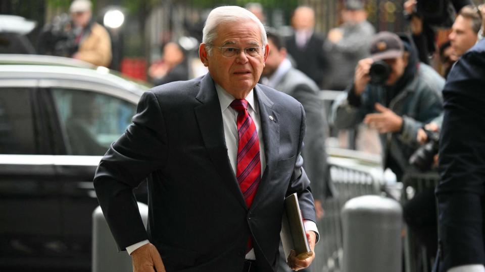 PHOTO: Senator Bob Menendez of New Jersey arrives at the Manhattan Federal Court, in New York City, May 13, 2024.  (Angela Weiss/AFP via Getty Images)
