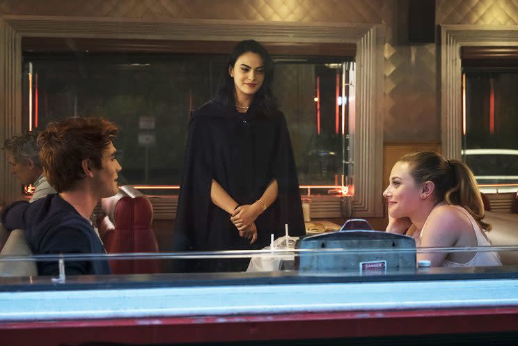 KJ Apa, Camila Mendes and Lili Reinhart in ‘Riverdale’ (Credit: Katie Yu/The CW)