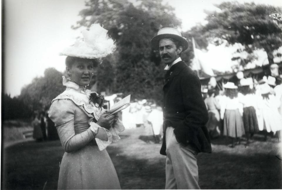 The woman shown with Stephen Crane (right) has been misidentified as Cora Taylor Crane for decades. A 1984 biography of the author questioned the identification and scholars now generally agree that the woman pictured is most likely Crane's niece, Helen.