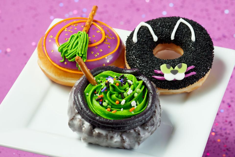 Krispy Kreme's "Abra Cat Dabra Doughnut," "Enchanted Cauldron Doughnut" and "Bewitched Broomstick Doughnut" will be offered for a limited time.