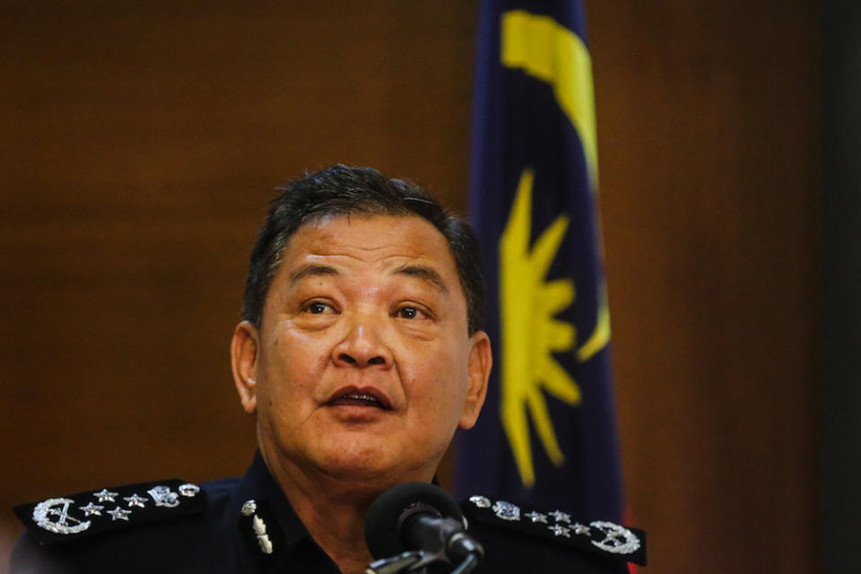 Inspector-General of Police Tan Sri Abdul Hamid Bador speaks during a press conference in Kuala Lumpur January 6, 2020. — Picture by Firdaus Latif