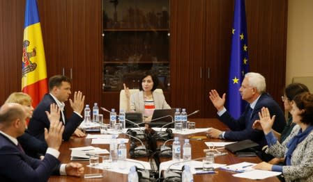 Maia Sandu, who was appointed as prime minister of Moldova, attends a first meeting of the new cabinet, in Chisinau