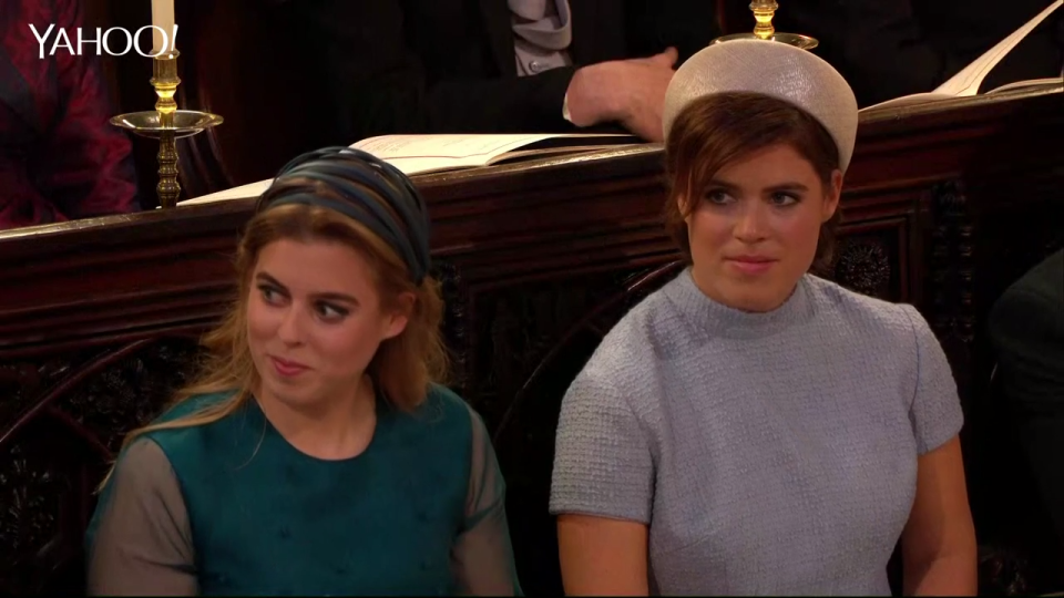 Eugenie and Princess Beatrice also giggled. Photo: Yahoo!