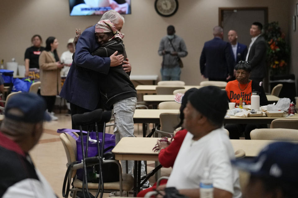 Nevada Gov. Steve Sisolak hugs a supporter during a campaign event Tuesday, Nov. 8, 2022, in Las Vegas. (AP Photo/Gregory Bull)