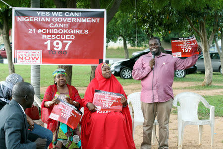 BBOG campaigners seen at the Unity fountain venue of the "Bring Back Our Girls" (#BBOG) sit-out in Abuja, Nigeria October 13, 2016. REUTERS/Afolabi Sotunde