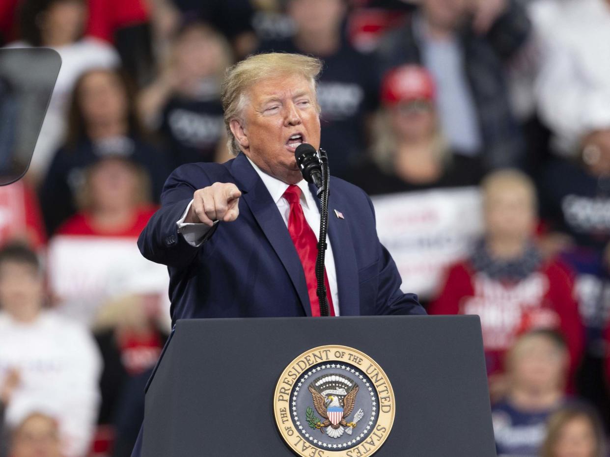 Mr Trump speaking at a rally in Hershey, Pennsylvania on Tuesday: Anadolu Agency via Getty Images