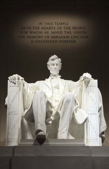 The cornerstone for the Lincoln Memorial in Washington, D.C., was placed Feb. 12, 1915, Lincoln's birthday. The memorial was dedicated in 1922.