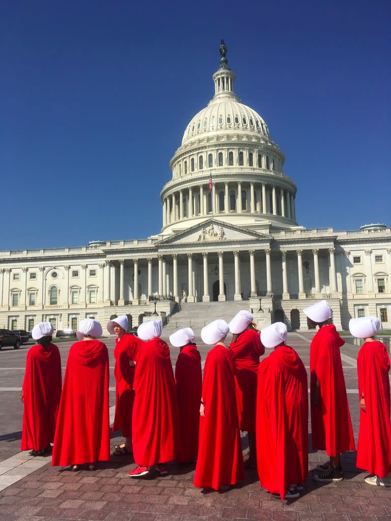 Nadine and Margot Bloch and other women dressed as Handmaids on Capitol Hill on Sept. 4, 2018. (Photo: Courtesy of Nadine Bloch)