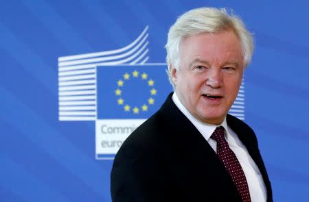 Britain's Secretary of State for Exiting the European Union David Davis arrives for a meeting with European Union's chief Brexit negotiator Michel Barnier in Brussels, Belgium, March 19, 2018. REUTERS/Francois Lenoir/Files