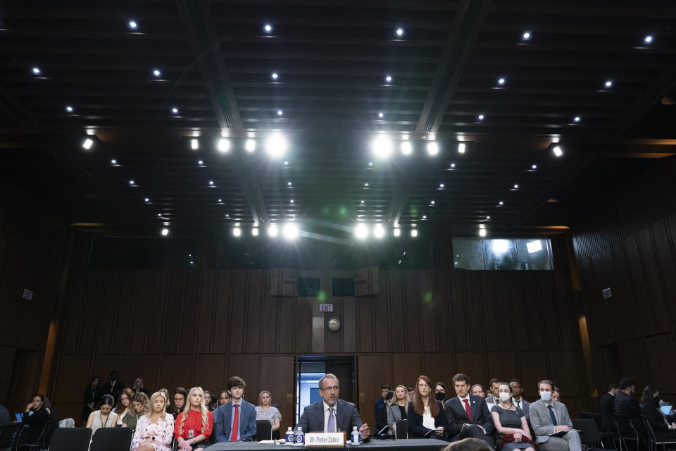 CORRECTS SPELLING FROM PETER TO PEITER - Twitter whistleblower Peiter Zatko testifies to a Senate Judiciary hearing examining data security at risk, Tuesday, Sept. 13, 2022, in Washington. (AP Photo/Jacquelyn Martin)