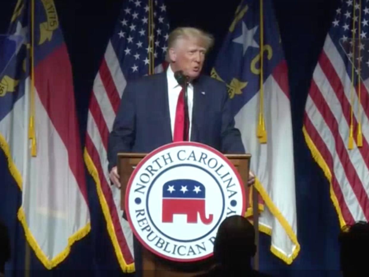 <p>Donald Trump gives a speech to Republicans in North Carolina</p> (witn.com screengrab)