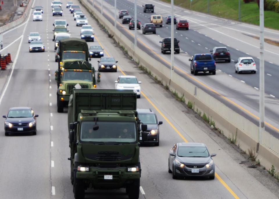 A convoy of military vehicles will travel between Ottawa and North Bay, Ont., on a training exercise from April 19 to 21.  (National Defence/Canadian Armed Forces  - image credit)