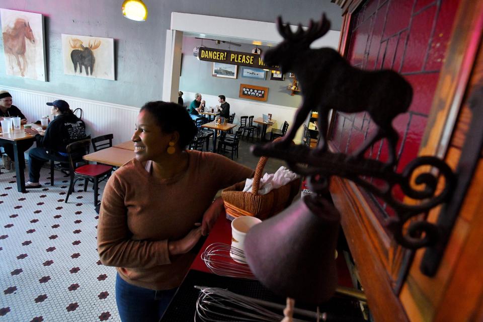 Laurie Jarvis, the co-owner of Cool Moose Cafe on Park Street in the dining room of the popular breakfast and lunch restaurant Wednesday.