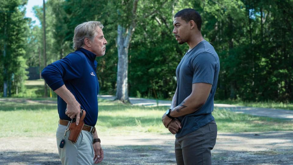 (LR) Don Johnson as Chief Sandy Burnne and Aaron Pierre as Terry Richmond in 