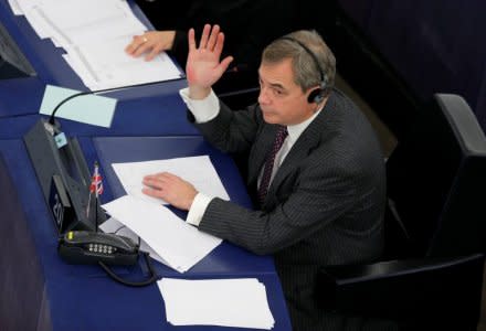 Brexit campaigner and Member of the European Parliament Nigel Farage takes part in a voting session at the European Parliament in Strasbourg, France, January 16, 2018.  REUTERS/Vincent Kessler