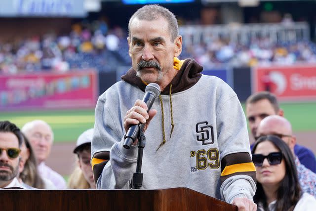 <p>AP Photo/Gregory Bull</p> San Diego Padres owner Peter Seidler speaks during an induction of the Padres Hall of Fame before a baseball game against the Texas Rangers, Friday, July 28, 2023, in San Diego.