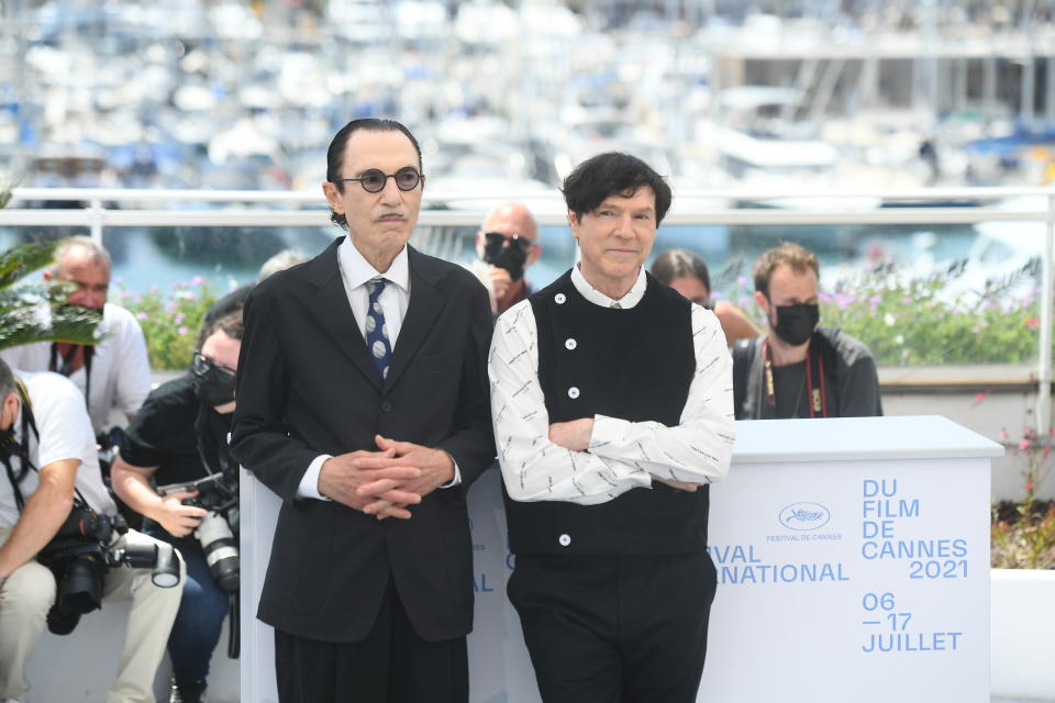 Ron Mael and Russell Mael at the photcall for “Annette” during the 2021 Cannes Film Festival - Credit: Michael Buckner for PMC