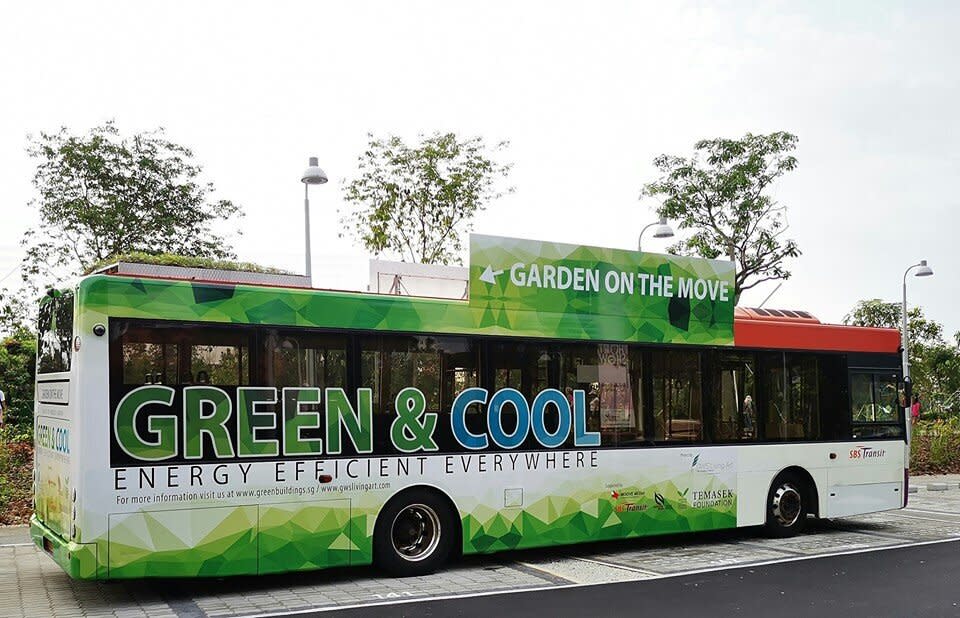 One of the 10 SBS Transit buses with rooftop gardens, as part of the "Garden on the Move" initiative to study possible energy and cost savings for bus operators. (PHOTO: Facebook/Singapore Green Building Council)