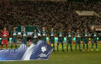 <p>The Chapecoense team line up before the match </p>