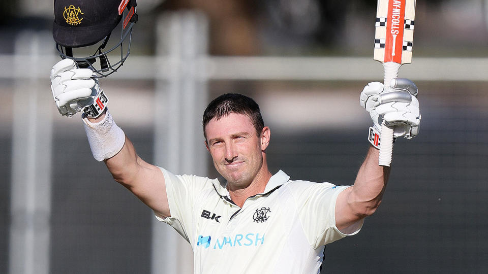 Pictured here, Shaun Marsh celebrates during the Sheffield Shield for Western Australia.