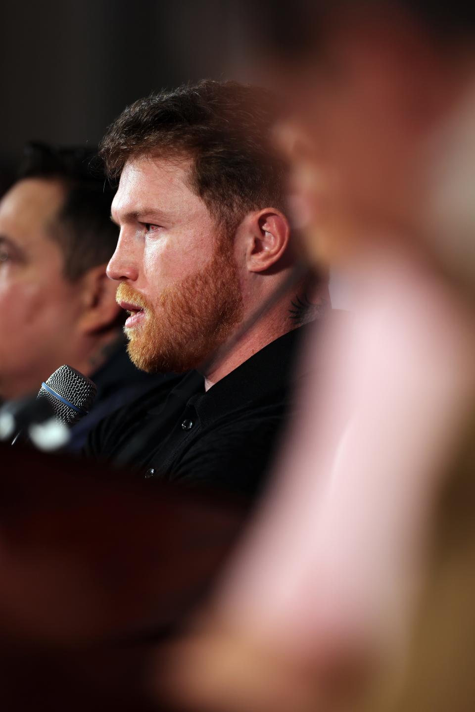Canelo Alvarez speaks to media during a press conference on March 19.