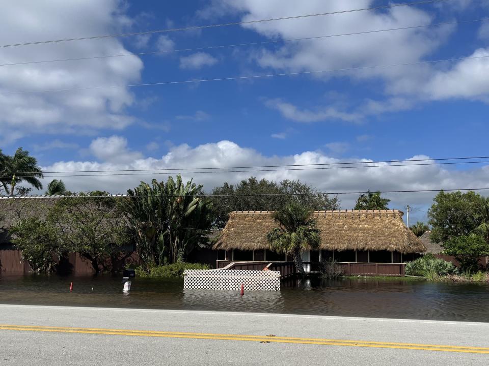 Signs of flooding and damage in the Everglades about 30 miles outside Naples, Florida