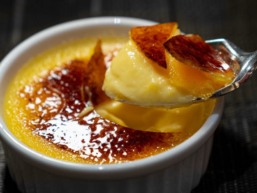 Creme brulee baked with sugar on the surface