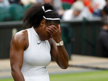 Britain Tennis - Wimbledon - All England Lawn Tennis & Croquet Club, Wimbledon, England - 1/7/16 USA's Serena Williams reacts during her match against USA's Christina McHale REUTERS/Stefan Wermuth