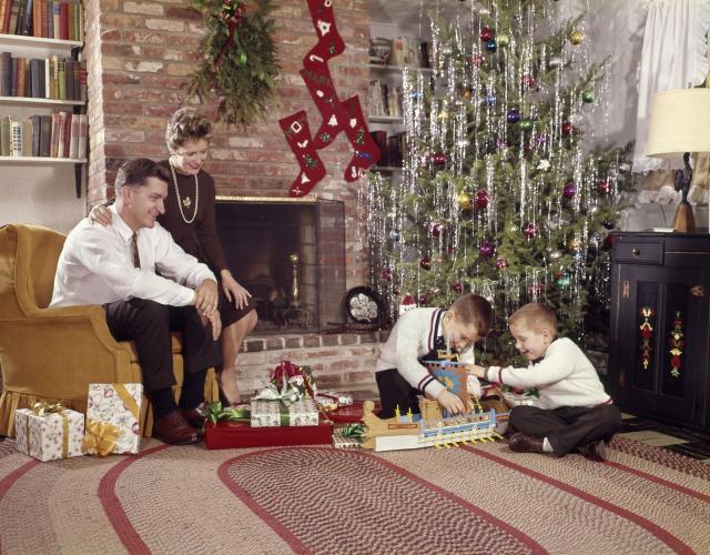 Festive Tinsel Tree with Vintage Ornaments