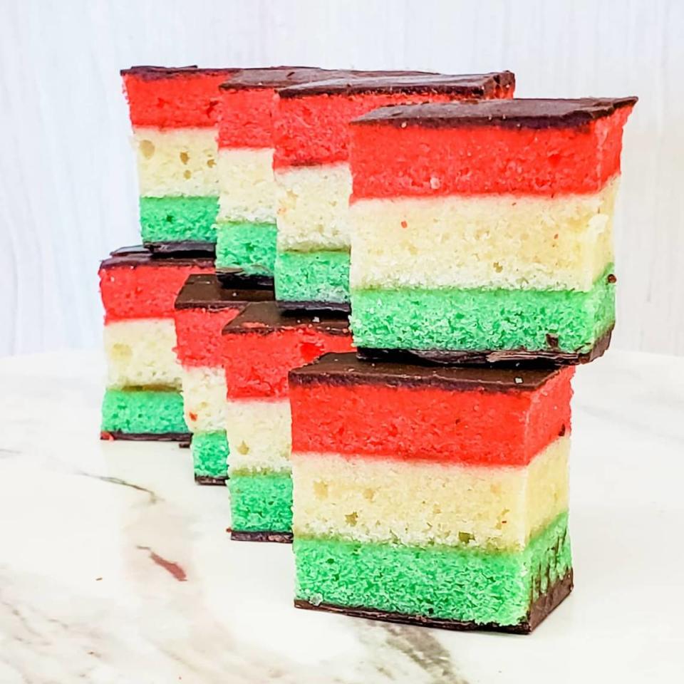 Rainbow cookies, a tri-colored Italian dessert made with almond cake, raspberry jam and chocolate, are one of many gluten-free treats from Little Miss Sweets NYC.