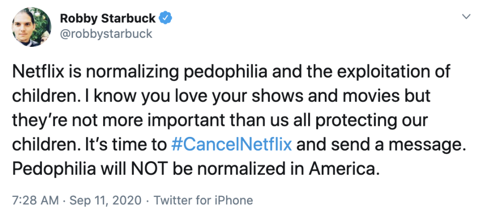 Tweet about Netflix's Cuties