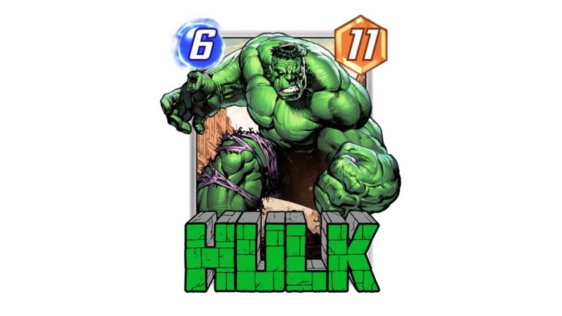 A image shows the Marvel Snap card Hulk.