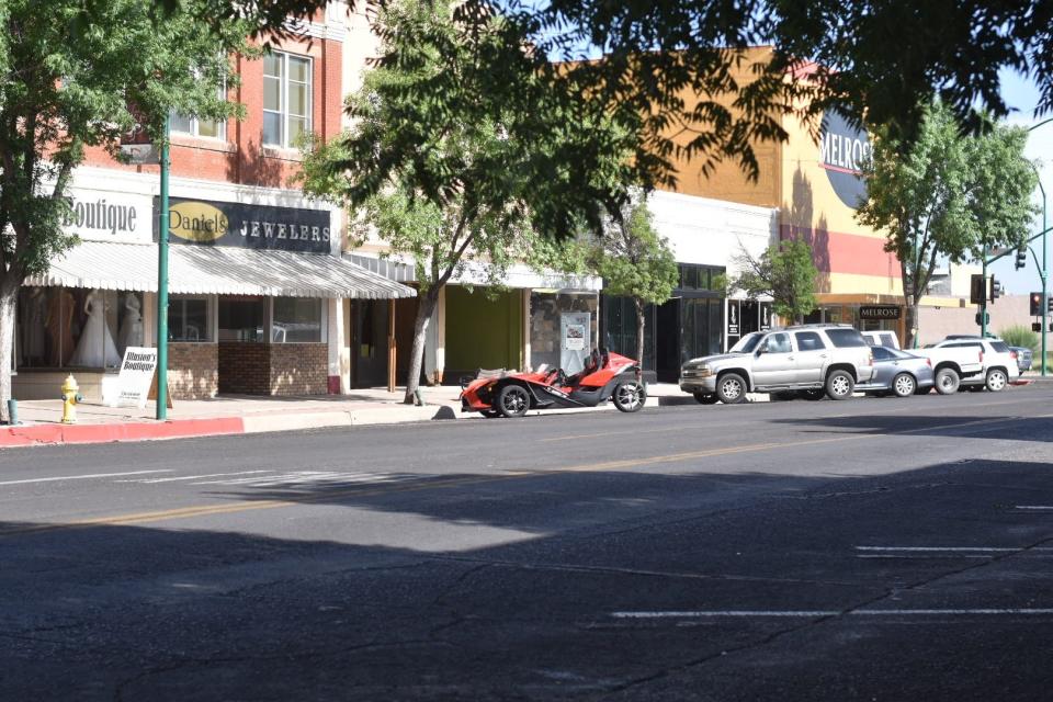 A row of small businesses in downtown Douglas. Photo taken on 7/21/2022