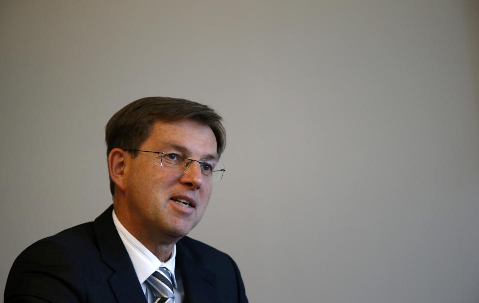 FILE - In this Monday, Nov. 28, 2016 file photo, former Slovenian prime minister and present foreign minister Miro Cerar speaks during an interview with the Associated Press, in Ljubljana, Slovenia. Cerar said in an interview with The Associated Press on Tuesday that there are some positive effects on the part of the European Union regarding Brexit because we in a way upheld our unity during this process, we showed that we are able to stand behind a small state, Ireland, to protect its interests. (AP Photo/Darko Vojinovic, File)