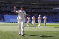 Cricket - Test Match - New Zealand v England - Eden Park, Auckland, New Zealand, March 22, 2018. New Zealand's Trent Boult reacts as he walks off the ground after England were dismissed in their first innings during the first day of the first cricket test match. REUTERS/David Gray