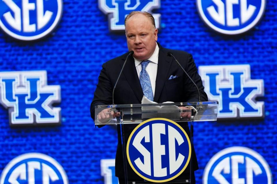 Kentucky Coach Mark Stoops and the Wildcats gained games at Texas, at Mississippi and vs. Auburn and lost games at Arkansas, at Missouri and vs. Mississippi State in the 2024 SEC schedule revamp necessitated by the arrivals of Texas and Oklahoma in the Southeastern Conference.