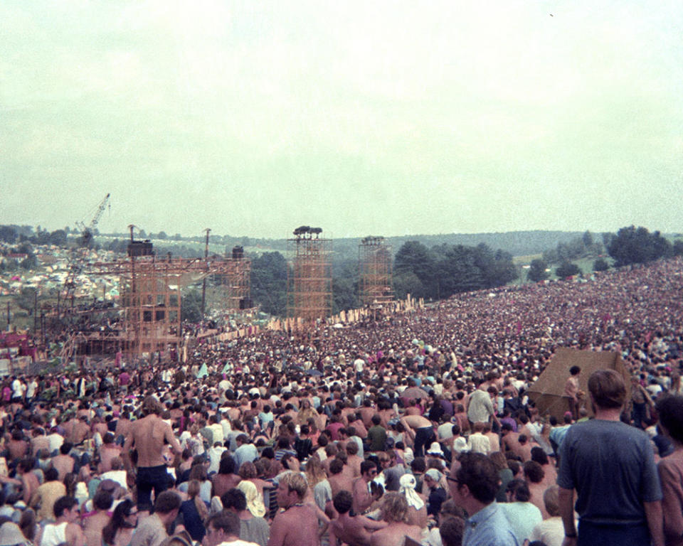 The crowd on day one of the Woodstock Festival on August 15th 1969.